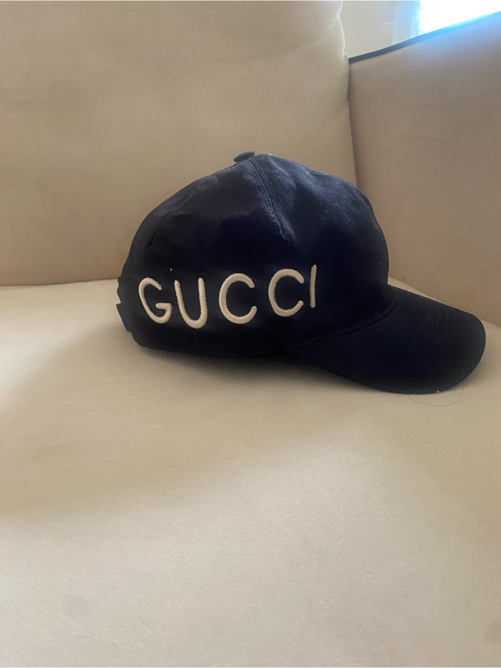 Gucci Black Cap with White Raised GUCCI Logo